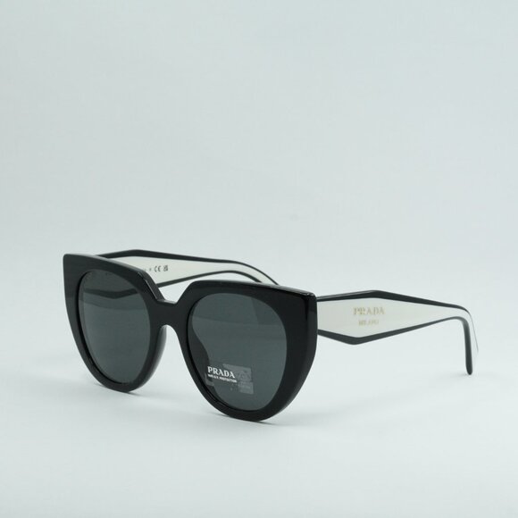 Prada PR14WS 09Q5S0 Sunglasses Black/Talc Cat Eye Frame, Dark Grey Lenses main image 11